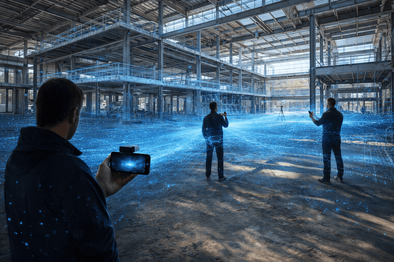 Artistic image of people scanning in a warehouse